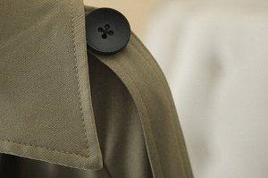 Пальто женское двубортное средней длины с отложным воротником и длинным рукавом, хаки