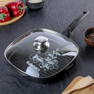 Сковорода-гриль «Традиция», 26-26 см, стеклянная крышка, антипригарное покрытие