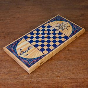 Нарды  "Парусник", деревянная доска 60х60 см, с полем для игры в шашки