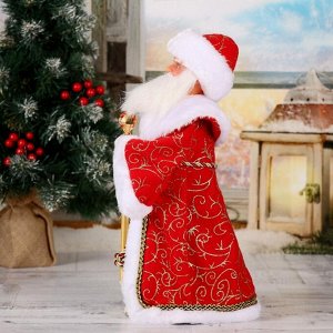 Дед Мороз  "Посох с кристаллом" двигается, 38 см, красный