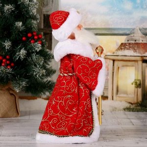 Дед Мороз  "Посох с кристаллом" двигается, 38 см, красный
