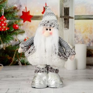 Мягкая игрушка "Дед Мороз в шубке" 19х55 см (в сложенном виде 37 см) серебро