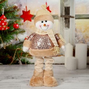 Мягкая игрушка "Снеговик в пайетках" стоит, 15х41 см (в сложенном виде 30 см), коричневый