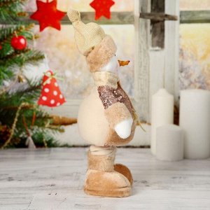 Мягкая игрушка "Снеговик в пайетках" стоит, 15х41 см (в сложенном виде 30 см), коричневый