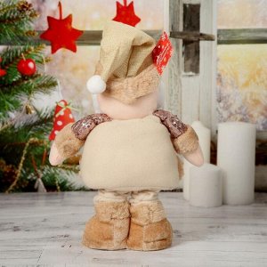 Игрушка мягкая «Дед Мороз в пайетках» стоит, 15x41 см, в сложенном виде 30 см, коричневая