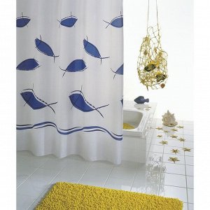 Штора для ванных комнат Fish, цвет синий/голубой, 180x200 см