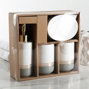 Набор аксессуаров для ванной комнаты «Лили», 4 предмета (дозатор 300 мл, мыльница, 2 стакана), цвет бело-серый