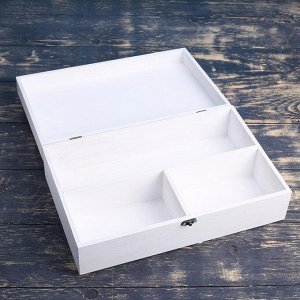 Подарочный ящик 34*21.5*10.5 см деревянный 3 отдела, с закрывающейся крышкой, белая кисть