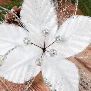 Декор "Зимний цветок" 20*12 см белый посыпка