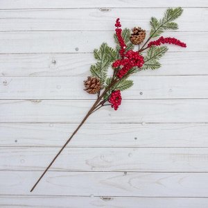 Декор "Зимние мечты" 50 см, веточка  с шишками и ягодами