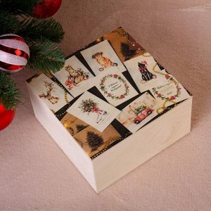 Коробка подарочная "Новогодняя, с подарками", натуральная, 20-20-10 см