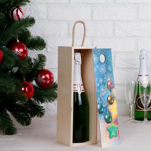Переноска для бутылки "Новогодняя, со снежинками" с верёвочной ручкой, 33,3х10,8х10,8 см