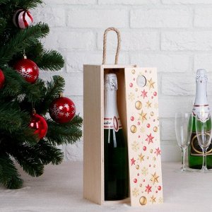 Переноска для бутылки "Новогодняя, с шариками" с верёвочной ручкой, 33,3х10,8х10,8 см