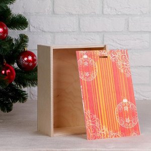 Коробка подарочная "Новогодняя, с шариками", натуральная, 20-30-12 см
