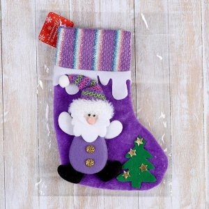 Носок для подарков "Снежный кантик" 19*26 см, дед мороз с ёлочкой