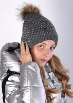 140 Вязаная шапка для девочки &quot;Стразы-сетка&quot;