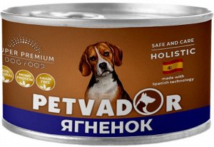 PETVADOR Влажный корм для собак, ягненок с бататом, ж/б 100 гр 1/12