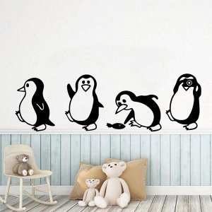 Наклейка "4 пингвина" черно-белая виниловая самоклеящаяся