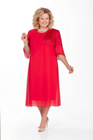 Платье Платье Pretty 924 красное 
Состав ткани: Вискоза-20%; ПЭ-80%; 
Рост: 164 см.

Платье на трикотажной подкладке, с верхними деталями переда и спинки из шифона. Перед декорирован асимметричными д