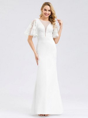 Кружевное белое длинное вечернее свадебное платье с рукавами