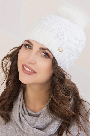 Женская шапка Анжелика с помпоном,  Белый