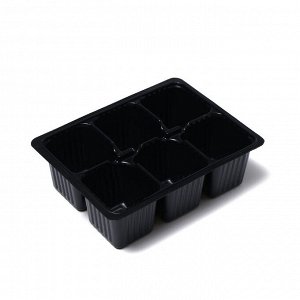 Кассета для рассады, 6 ячеек по 120 мл, пластик, чёрная, 18x13x6 см, набор 10 шт., Greengo
