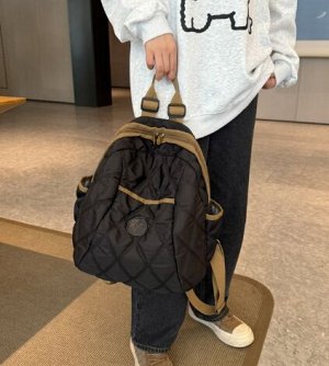 Рюкзак из нейлона стеганый вместительный, черный