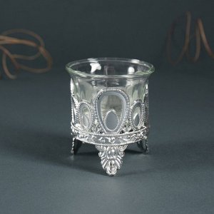 Подсвечник пластик, стекло на 1 свечу "Капельки" серебро 7х6х6 см