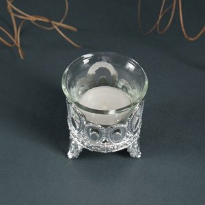 Подсвечник пластик, стекло на 1 свечу "Капельки" серебро 7х6х6 см