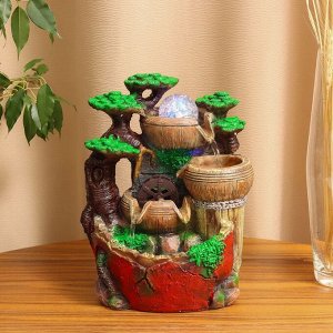 Фонтан настольный «Бочки под деревом с мельницей на камнях», 25x15 см, с подсветкой