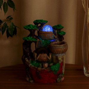 Фонтан настольный «Бочки под деревом с мельницей на камнях», 25x15 см, с подсветкой