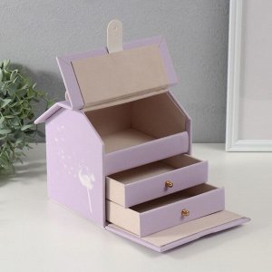 Шкатулка кожзам для украшений домик "Зайка" сирень 16,5х19х16,5 см