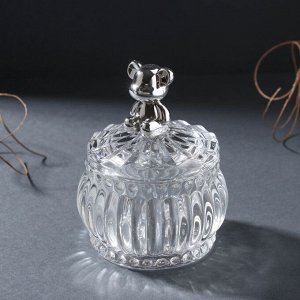 Шкатулка стекло "Мишка" серебро 8х8х10 см