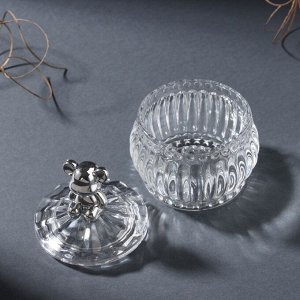 Шкатулка стекло "Мишка" серебро 8х8х10 см