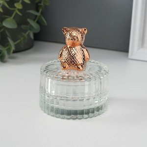 Шкатулка стекло, керамика " Медный медвежонок" 7,8х7,8х9,5 см