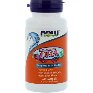 Now Foods, Жевательная ДГК для детей, фруктовый вкус, 60 мягких таблеток