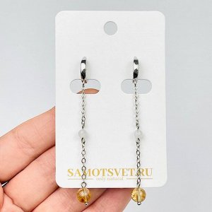 Серьги на цепочке из Цитрина и Лунного камня