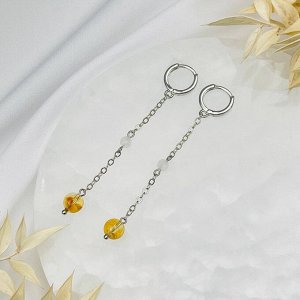 Серьги на цепочке из Цитрина и Лунного камня