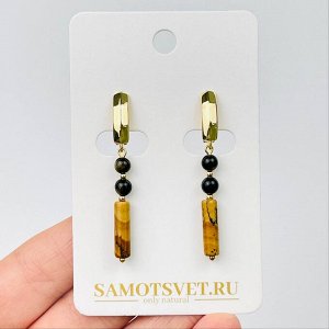 Серьги из золотистого Обсидиана и песочной Яшмы