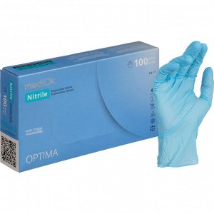 Перчатки медицинские смотровые нитриловые MediOk Nitrile Optima нестерильные неопудренные голубые (50 пар/100 штук в упаковке)