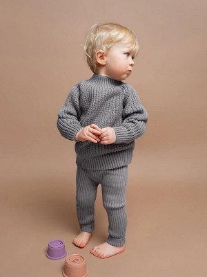 Свитер вязаный детский с высокой горловиной Amarobaby WARM, цвет серый
