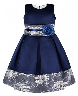 Нарядное тёмно-синее платье для девочки с белым гипюром Цвет: тёмно-синий