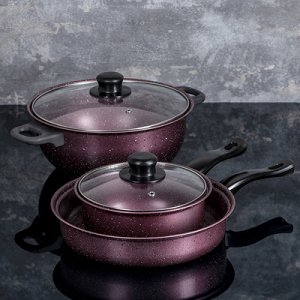 Набор посуды Promo Stone violet : кастрюля 24 см, ковш 1,5 л, сковорода 24 см, крышки 2 шт