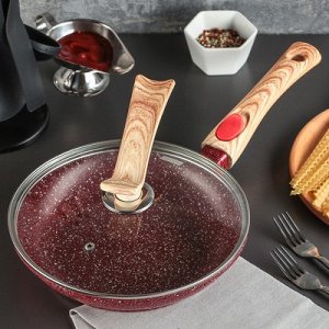 Сковорода литая "Рубин" 24 см стекл. крышка, съемная ручка, индукция