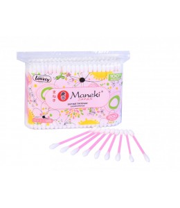 Палочки ватные гигиен. "Maneki" Lovely, с розовым пластиковым стиком, в zip-пакете, 200 шт./упак