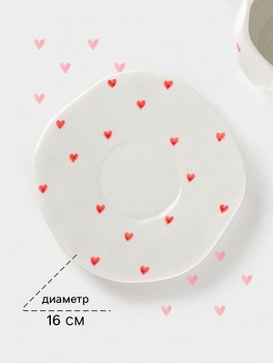 Чайная пара Доляна «Любовь», чашка 220 мл, блюдце d=16 см, ручная роспись, керамика, белая