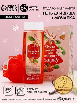Подарочный набор новогодний «Сказка», гель для душа 250 мл и мочалка для душа, Чистое счастье
