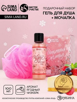 Подарочный набор новогодний «Исполнения желаний»: гель для душа 100 мл и мочалка для тела, Чистое счастье
