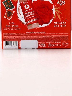Подарочный набор новогодний женский «Счастливого праздника», гель для душа 100 мл и мочалка для тела, Чистое счастье