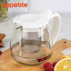 Чайник заварочный стеклянный 0,7л с фильтром бежевый TM Appetite